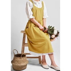 Korean Style Cotton Linen Gardening Coffee Shop Kitchen Aprons Cooking Baking Cleaning Restaurant Stylish Design Florist Apron