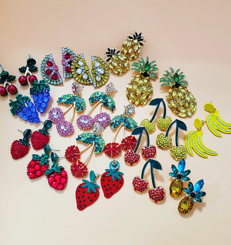 JUJIA яркие цветные массивные серьги-гвоздики, фруктовая клубника, арбуз, ананас, серьги-гвоздики для женщин, свадебные ювелирные изделия