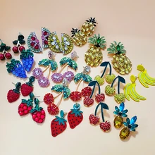 JUJIA яркие цветные массивные серьги-гвоздики, фруктовая клубника, арбуз, ананас, серьги-гвоздики для женщин, свадебные ювелирные изделия