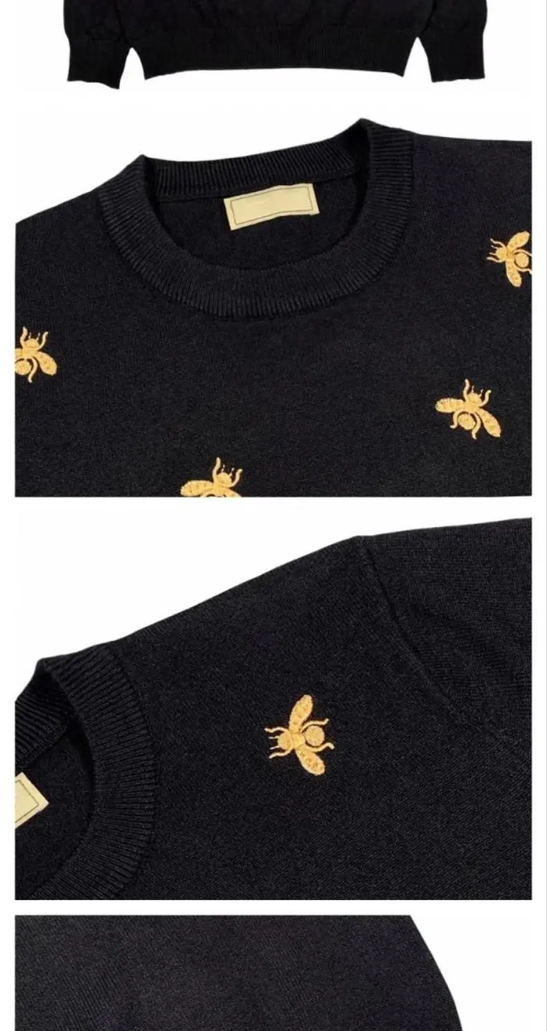 Men Knitted Pullover Black O Neck Bee Embroidery Soft Sweater Handsome Autumn Winter Casual Top Wholesale 2022 New Male Clothes Men Knitted Pullover Black O Neck Bee Embroidery Soft Sweater Handsome Autumn Winter Casual Top Wholesale 2022 New Male Clothes