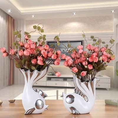 2 шт./компл. Творческий рыбы Форма дизайн цветок декоративная домашняя ваза Керамика ваза мебель для столовой Гостиная ремесло орнамент - Цвет: B2pcswithflowers