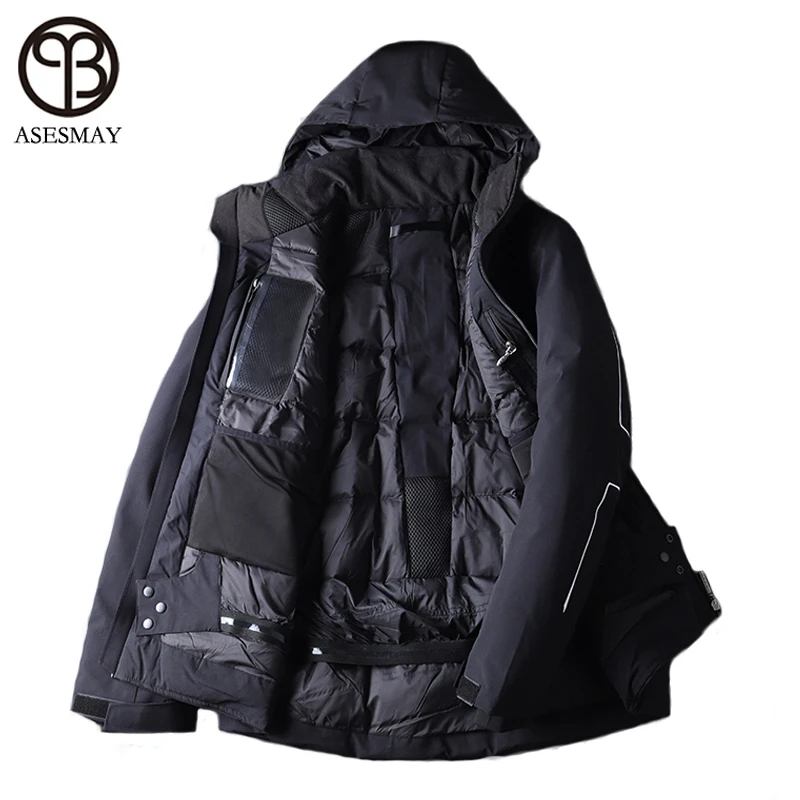 Asesmay/брендовая одежда для мужчин; зимнее пальто; белая куртка-пуховик на утином пуху; высокое качество; теплая водонепроницаемая парка с капюшоном; верхняя одежда