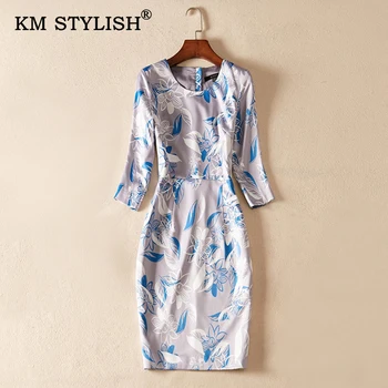 

New Women Dress Floral Print Slim Dress O-neck Package Hip Elegant OL Autumn A-Line Plus Size Dress