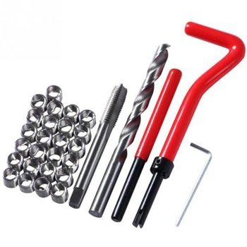

30Pcs M6 Tap Wrench Cutter Repair Kit Hand Tools Red Thread Wire Insert Stainless Steel Small Wrench Repairing Tool Kit