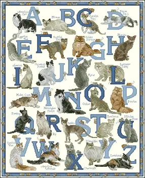 

3TH Top Quality Lovely Beautiful Counted Cross Stitch Kit Cat Kitty Alphabet Dictionary Alphabetic List Letters