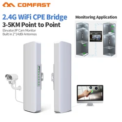 Comfast nanoestação de antena wi fi, 2 pçs, longo alcance, 3 5km, uso externo, sem fio, ponte ap 300mbps, 2.4ghz, wi fi cpe 2 * 14dbi