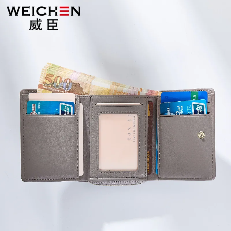 WEICHEN New Buckle Wallet Ladies Short Tassel Wallet Multi-Card Japanese Korean Wallet Large Zipper Coin Wallet