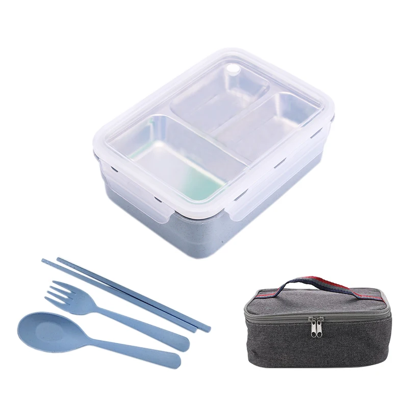 Синий Ланч-бокс для детей из нержавеющей стали серый набор сумок Bento box герметичный японский стиль Термосумка для контейнеров с едой контейнер для еды хранения - Цвет: Синий