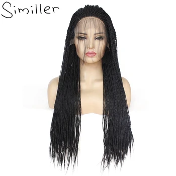 

Similler Natural Black Glueless 2X Twist Braided Afro Synthetic Lace Front Wig with Baby Hair For Black Women Daily Wear