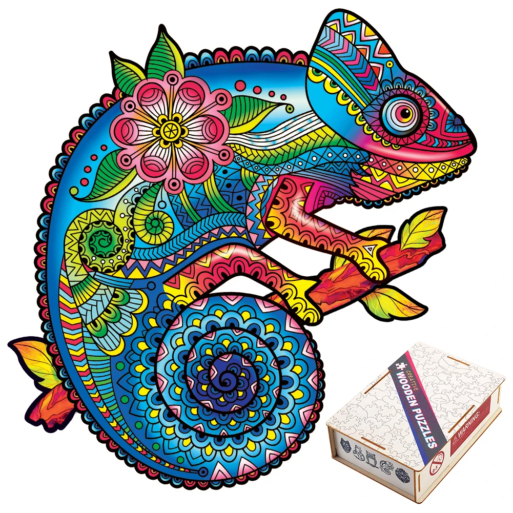 цена Wooden Jigsaw Puzzles 3D Chameleon Assembled Model Set Children's Toys Unicorn Girls Birthday Gifts Wooden Boxed