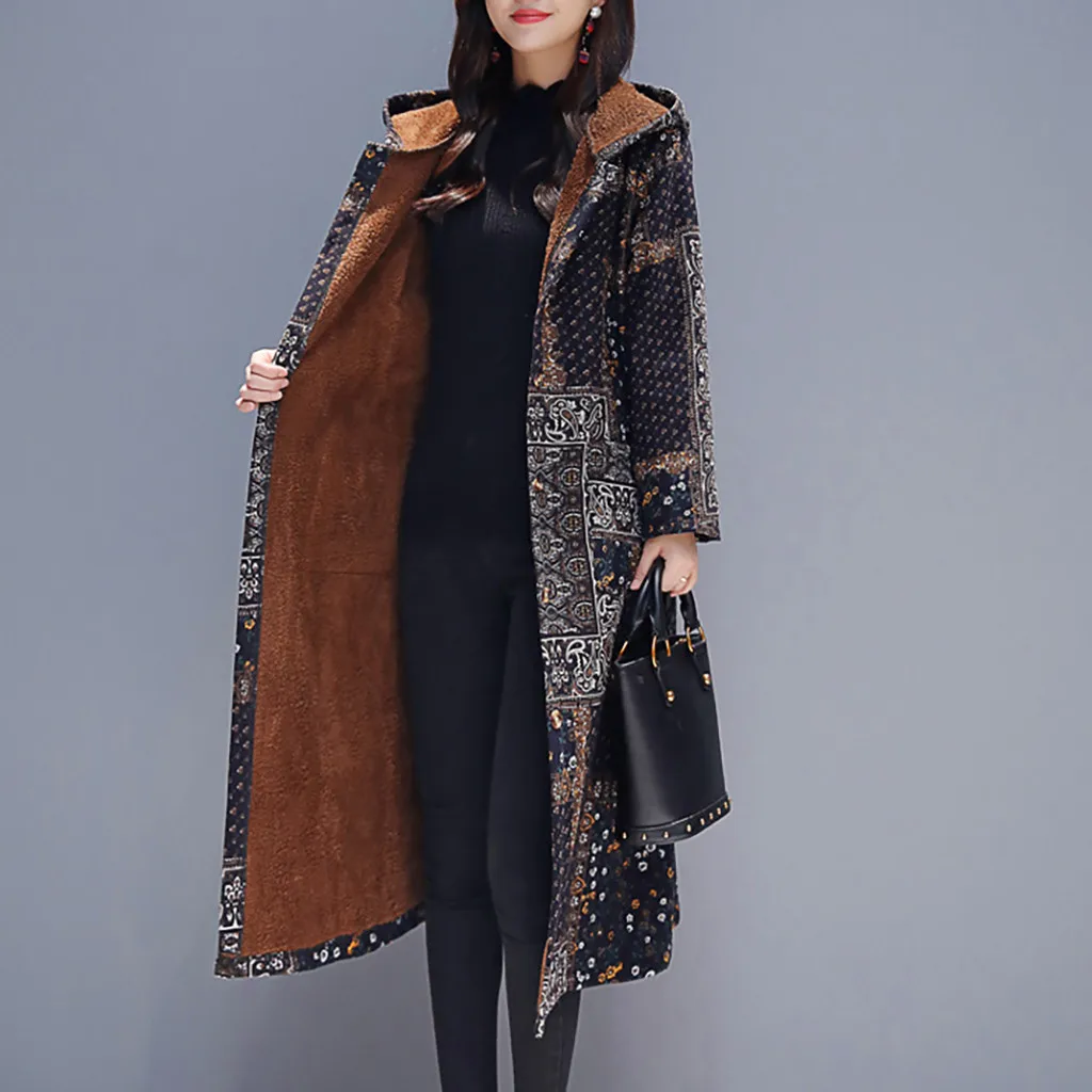 Autumn Winter Casual Women Long Hoodies Sweatshirt Coat Single-breasted Outerwear Hooded Jacket Plus Size Fleece Outwear Tops