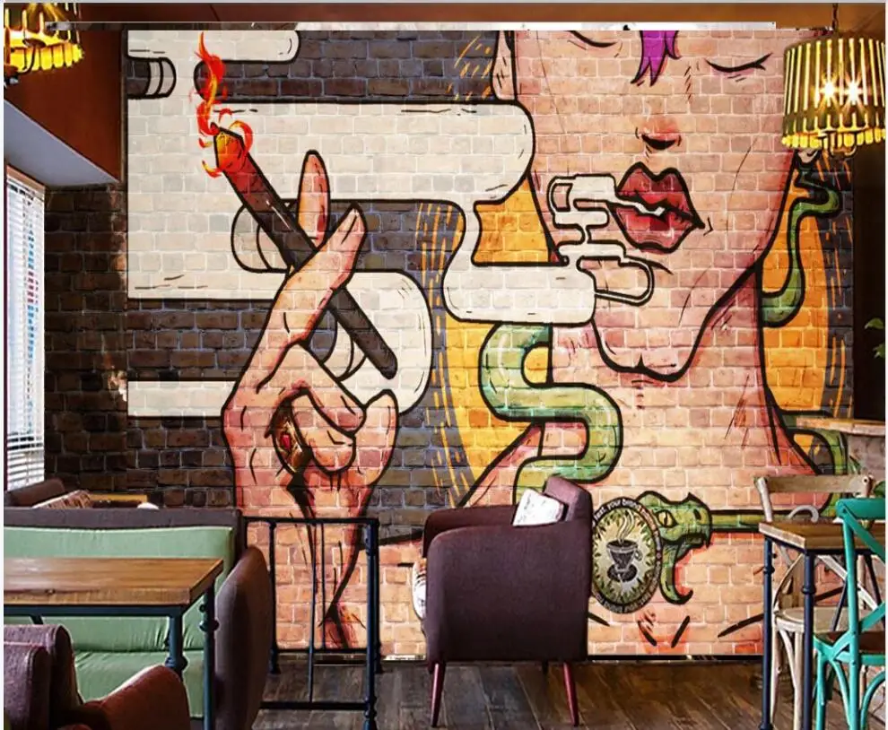 

Custom photo mural 3d wallpaper Retro nostalgic smoking beauty graffiti bar home decor living room wallpaper for walls 3 d