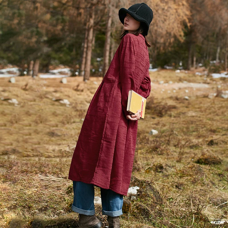 SCUWLINEN Женское зимнее платье из плотного флиса винтажное изысканное длинное льняное Хлопковое платье трапециевидной формы с вышивкой Vestidos S641