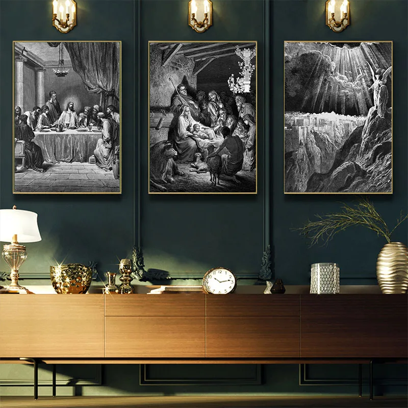 

Da Vinci Last Supper Wall Art Canvas Painting White and Black Cuadros Jesus Christ Print On Canvas Wall Pictures For Living Room