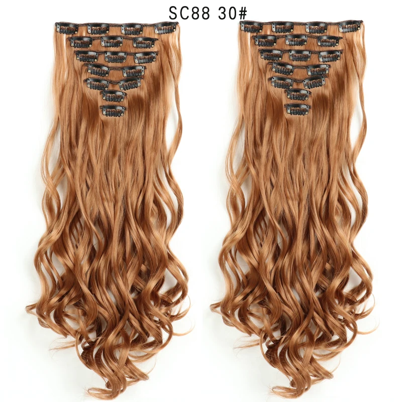 MERISI HAIR 22 Synthetic Deep Wave Hair Heat Resistant Light Brown Gray Blond Women Hair Extension Set Clip In Ombre Hair - Color: SC88 30