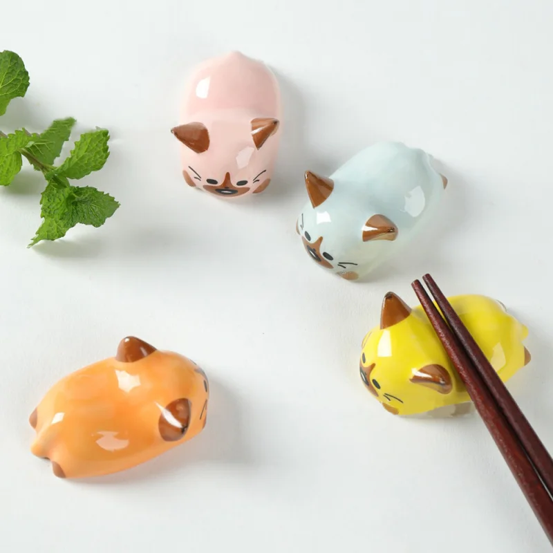 2PCS Ceramic Fat Cat Chopstick Holder Spoon Rest Decoration For DIY Home Dining Table Supplies | Дом и сад