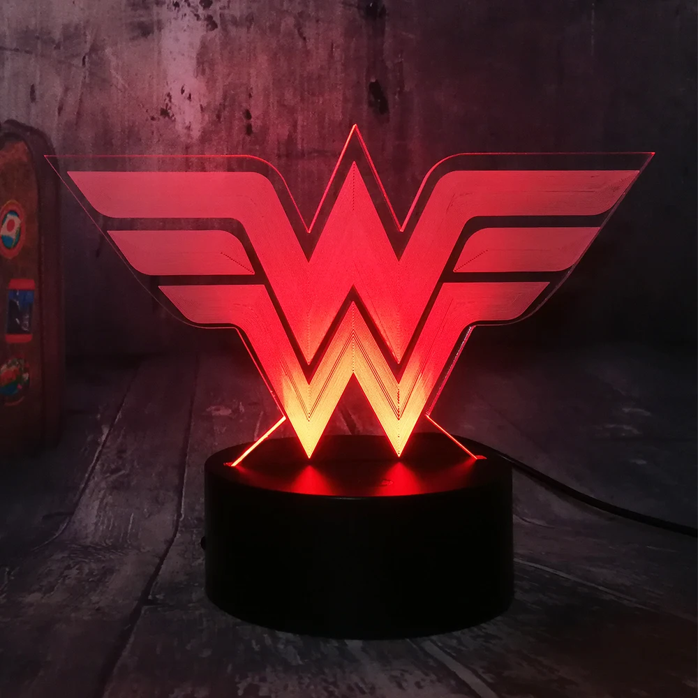 Крутой DC Comics Wonder Woman логотип 3D СВЕТОДИОДНЫЙ Ночник светильник супергерой Лиги