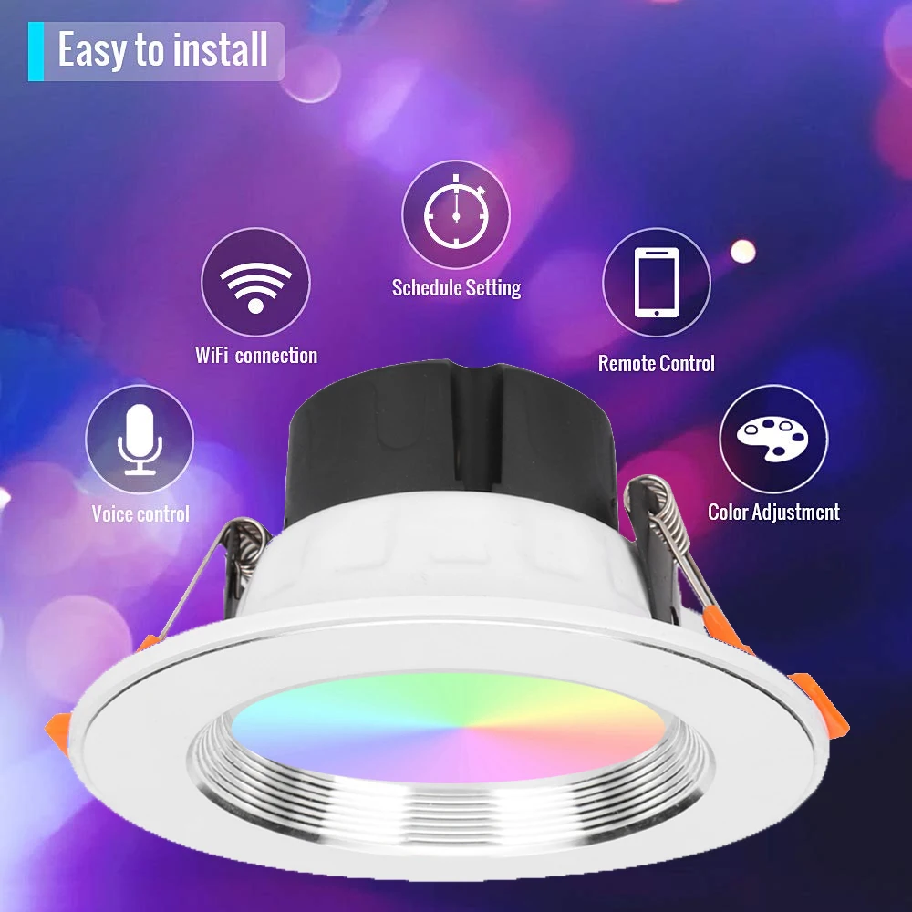 LED Downlight Ceiling silvery 10W RGBW+Cold white led light AC 220V 120V APP Control WIFI Smart Downlight Timing lights
