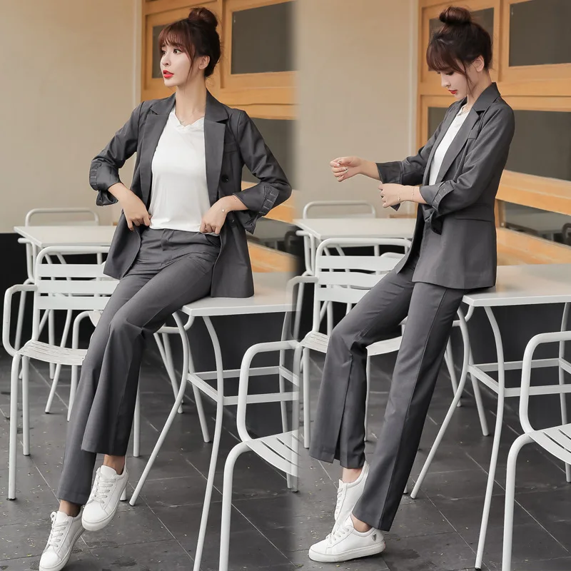 

Autumn Photo Shoot New Style Elegant Smart Suit + Trumpet Trousers Two-Piece Suit Bell-bottom Pants Leisure Suit