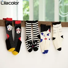 Хлопковые женские носки в горошек; коллекция года; сезон осень-зима; повседневные носки средней длины в полоску с рисунком для девочек; женские носки в стиле Харадзюку