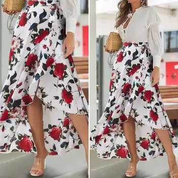 

Elegant OL Party Fishtail Skirt Women Fashion Rose Printed Maxi Long Skirt Celmia High Waist Ruffled Hem Skirts Casual Skirt 5XL