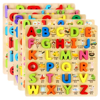

Wooden Alphanumeric Jigsaw Puzzle Hand Holding Board Children's Toys Montessori Early Education English Wooden Building Blocks