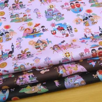 

1 yard Polyester/PVC coated Waterproof Fabric for bag, handmaking, Towr, Bridge and girl (width=140cm)