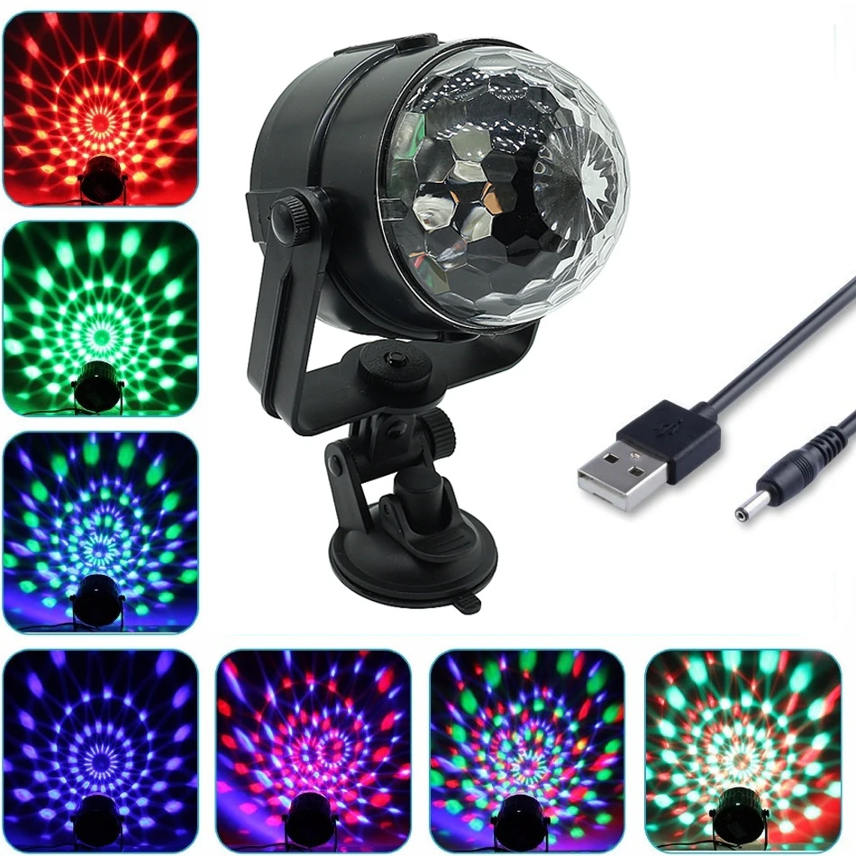 

LED Disco Stage Light 5V RGB Disco Lamp For Car USB Rotating Home Party Decoration DJ Disco Ball Light For Home Sound Partys