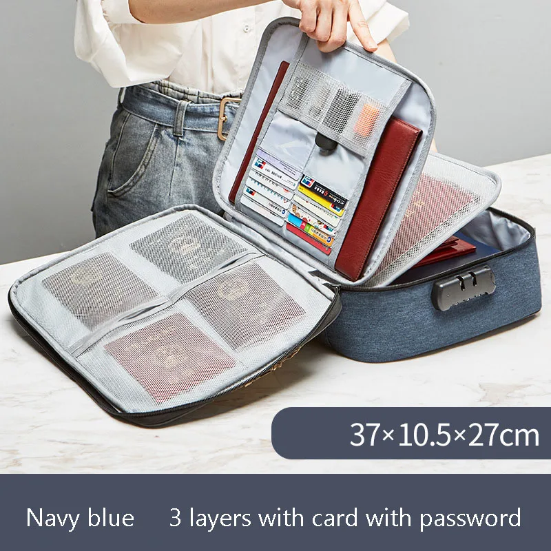 blue3 card password Прочные домашние безопасные файлы для хранения билетов сумка-мессенджер сумка для путешествий и офиса блокированные документы органайзер для хранения - Цвет: blue3 card password