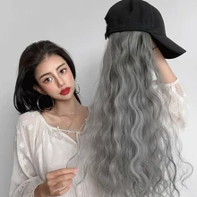 Бесшовные волнистые синтетический парик на липучке шляпа Автоматическая регулировка черного цвета для женщин ленивый кэжуал шляпа