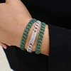 Silver Color Iced Out Bling Micro Pave White CZ Bar Charm Bracelet Curb Miami Cuban link Chain Bangle Hip Hop Women Men jewelry 1