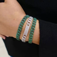 Silver Color Iced Out Bling Micro Pave White CZ Bar Charm Bracelet Curb Miami Cuban link Chain Bangle Hip Hop Women Men jewelry 1