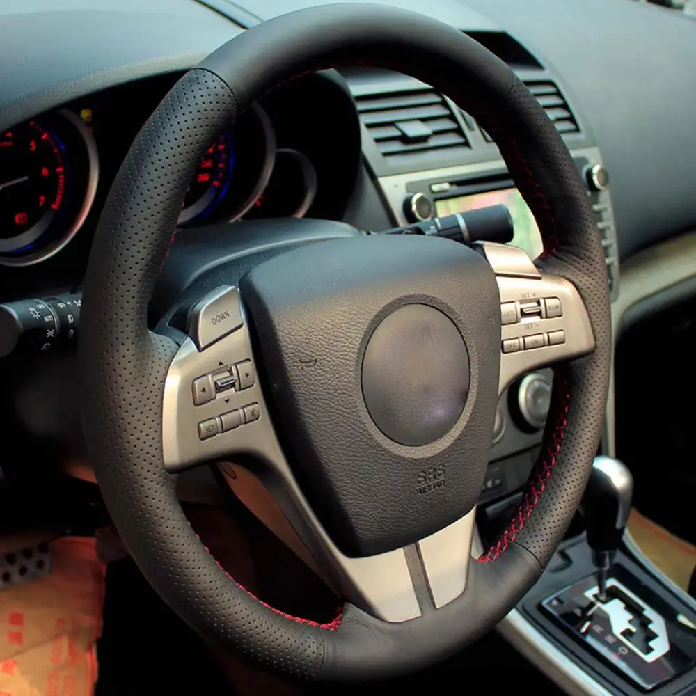 PONSNY чехлы на руль из искусственной кожи для автомобиля, чехол для Mazda 6 2009-, Zoom-zoom, ручная прошитая крышка