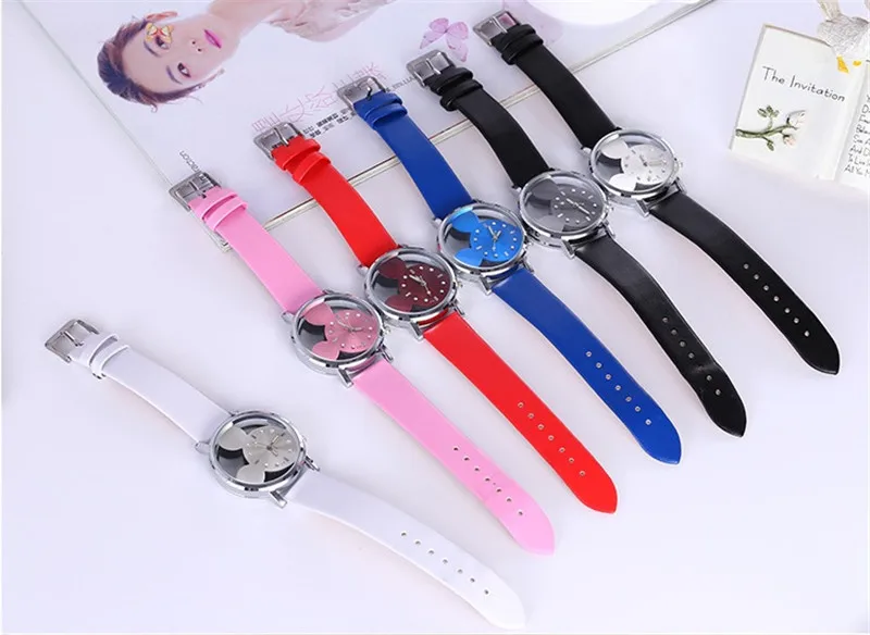 

Porous Mickey Watch Leather Belt Fashion High School Students Watch MEN'S AND WOMEN'S Watch COUPLE'S Hand