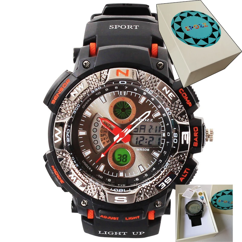 1311 orange with box Epozz Спортивные часы с двойным дисплеем, водонепроницаемые мужские часы с водонепроницаемым ремешком на резиновой подошве, мужские часы EP1311 - Цвет: 1311 orange with box