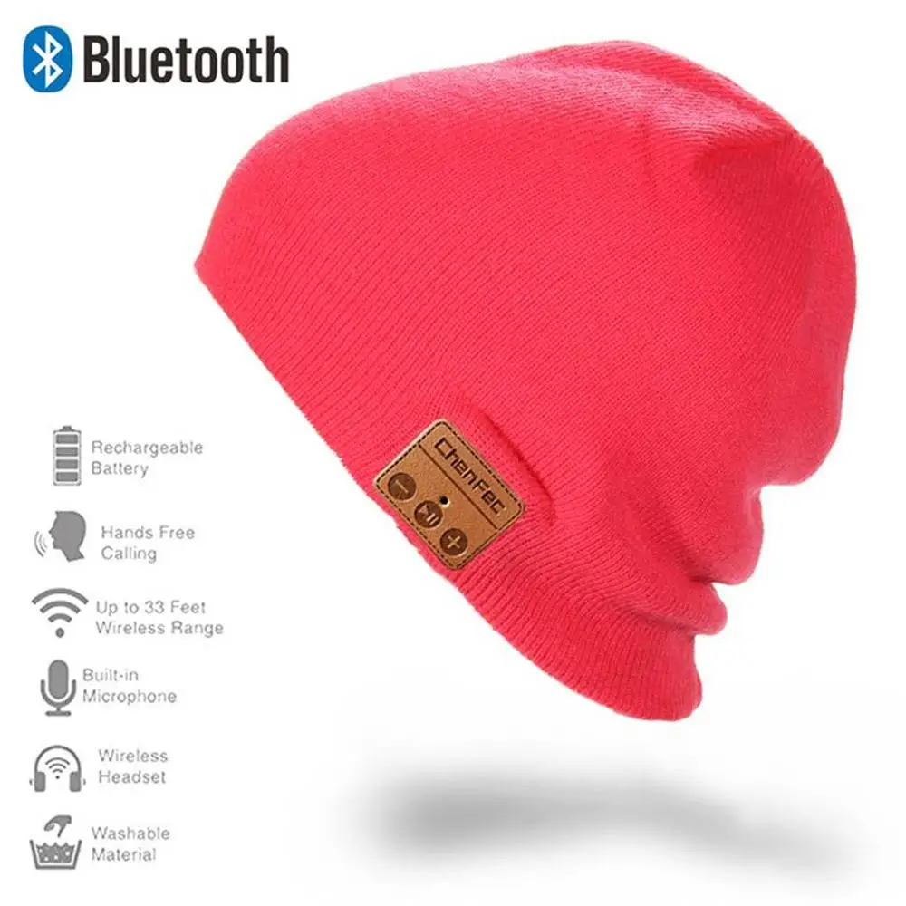 Беспроводной Bluetooth 4,2 Hands-Free вязаная музыкальная шапка HD стерео динамик наушники микрофон Перезаряжаемый USB для зимнего спорта на открытом воздухе - Цвет: cf-hat-red