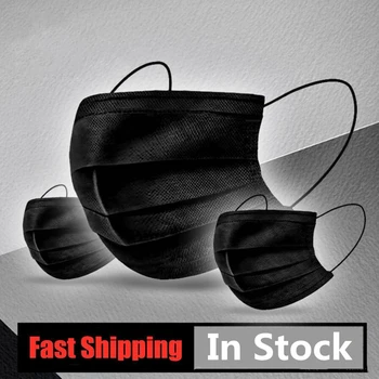 

Black mask non-woven fabric dustproof filter 10-200pcs ear-hook breathable protective mask disposable 3-layer meltblown mask