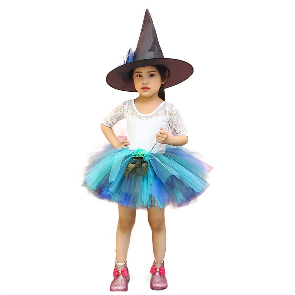 Girls Tutu Skirt Set "Павлин", комплект одежды для девочек на Рождество, Тюлевая юбка-пачка Дети мини длиной выше колена для празднования первого дня рождения Юбка ведьма Хеллоуина юбка для косплея - Цвет: Girls Tutu Skirt Set