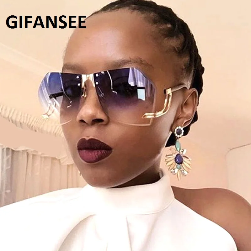 

Rimless Sunglasses Women Brand Designer 2020 New Irregular Alloy Frame Oversize Gradient Sun Glasses Fashion Female Clear Shades