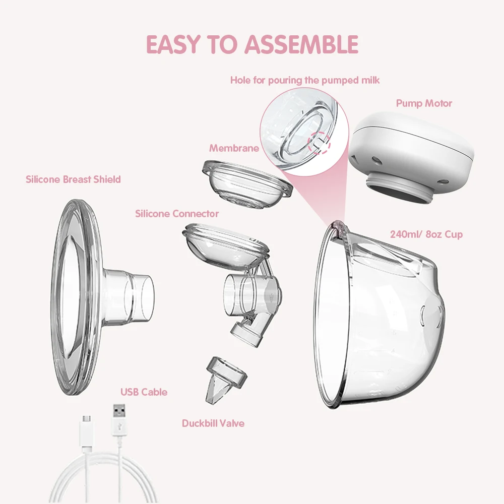 Wearable Electric Breast Pump Portable Wearable Breast Cup 3 Modes 9 Suction Levels Rechargeable baby breastfeeding accessories