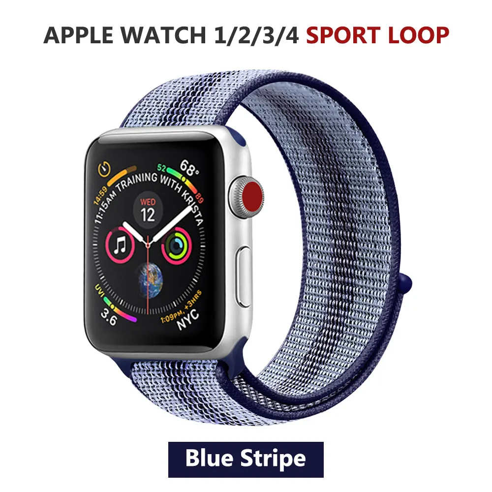 Спортивная петля нейлоновый ремешок для Apple Watch серии 5 40 мм 44 мм серия 4, браслет ремень нейлоновый тканый наручный ремешок для iWatch 38 42 - Цвет ремешка: Blue Stripe