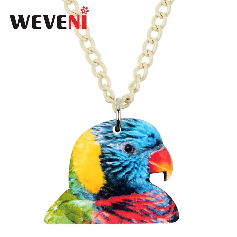 

WEVENI Acrylic Colorful Rainbow Lorikeet Parrot Necklace Pendant Chain Choker Sweet Animal Jewelry For Women Girls Gift 2019 New