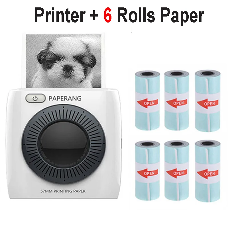 PAPERANG P2 Mini Portable Bluetooth Photo Printer Pocket HD Thermal Label Sticker Printer For Mobile Phone Android iOS Phone - color: P2 6 Pcs Paper