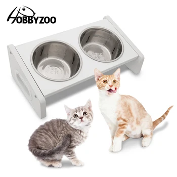 

Stainless Steel Double Bowl Non Slip Small Twin Pet Cat Dog Bowl with 20 Degree Tilt Design for Cats and Small Dogs White