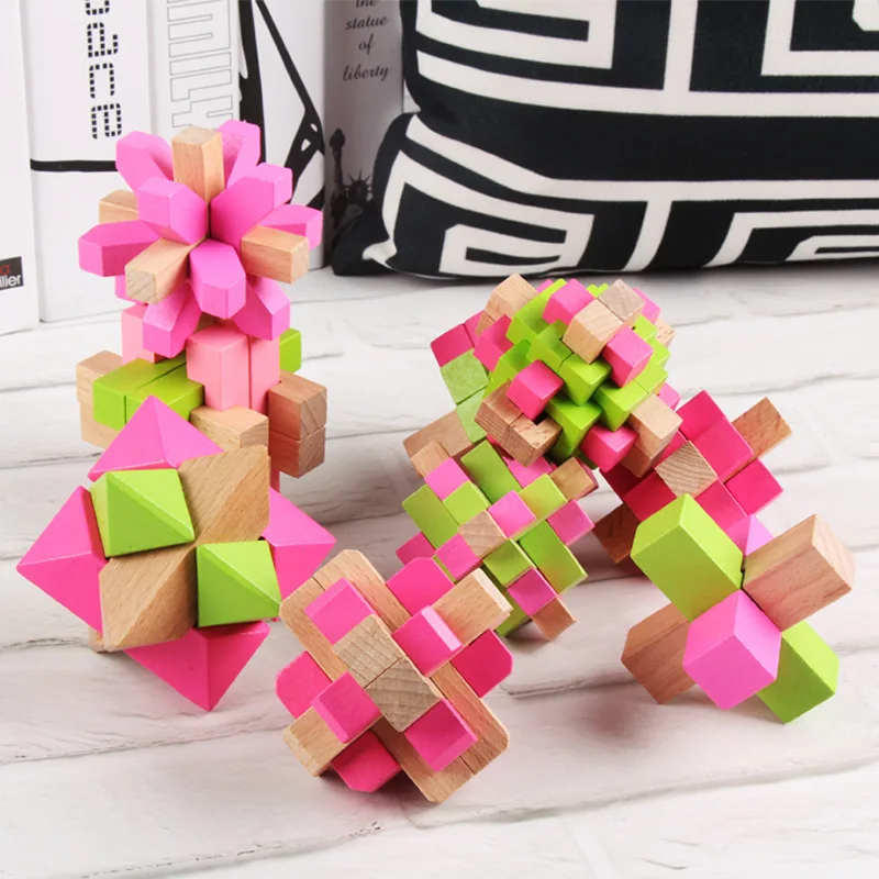  Wooden Early Education Toy Luban Lock Burr Puzzle Early Childhood Color Nine-piece Set Learning Pla - 4000209548951