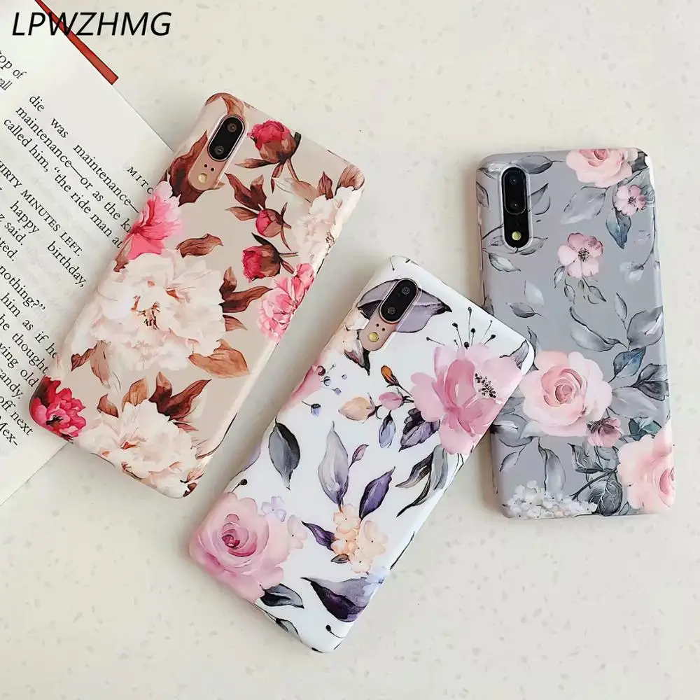 

LPWZHMG Vintage Flower Phone Case For Huawei P20 Lite P20 P30 Pro Mate 20 Case Smooth IMD Soft Phone Cover For Huawei Mate 20pro