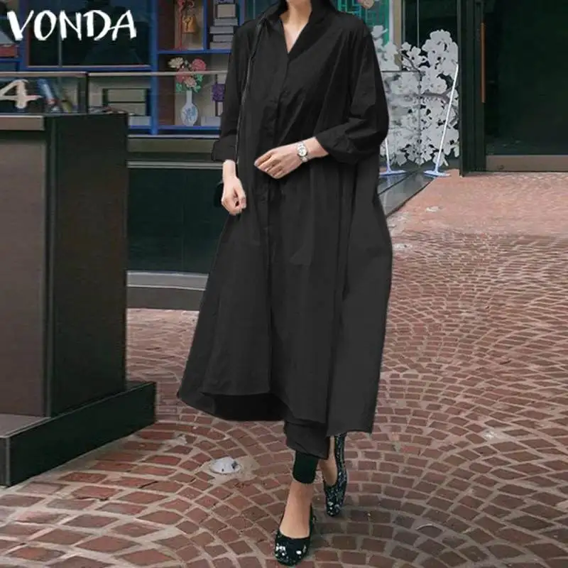 VONDA однотонное платье для беременных повседневное свободное асимметричное платье-рубашка с отложным воротником женские сексуальные вечерние платья 5XL