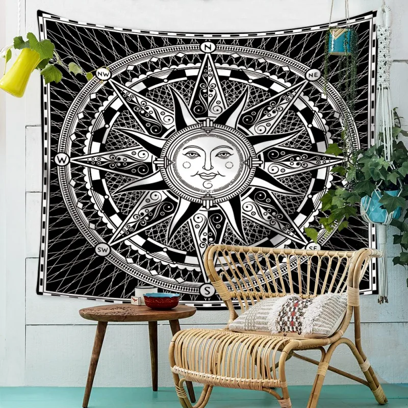 Sun and Moon Tarot Psychedelic Tapestry Polyester Fabric Indian Hippie Bohemian Print Home Decor Wall Hanging mattress Tapestry