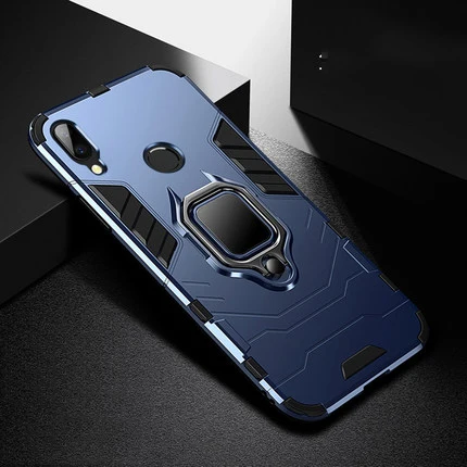 Shockproof Armor Case For Xiaomi Redmi Note 7 With Car Holder Soft TPU+PC Back Cover For Xiaomi Redmi Note 5 Pro Funda On Redmi7 - Цвет: Navy Blue