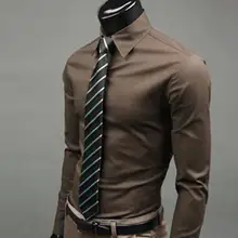 Модная мужская Однотонная рубашка с длинным рукавом и пуговицами, приталенный деловой Топ
